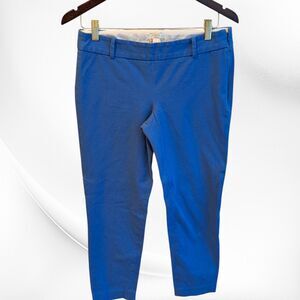J Crew Navy Blue Stretch High Rise Cotton Blend Side Zip Ankle Length Pants - 4